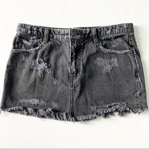 FREE PEOPLE Faded Distressed Denim Mini Skirt